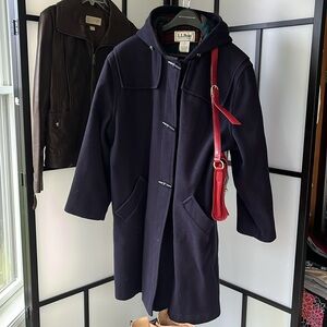 Vintage LL BEAN wool toggle button plaid lined pea coat sz 14